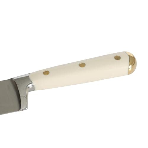Martha Stewart Knife Block Set 16-Piece - Lockton High Carbon Stainless Steel Forged Full Tang Chef Knives, Acacia Wood Block, Triple Riveted Handles, Linen White & Gold thumbnail 7