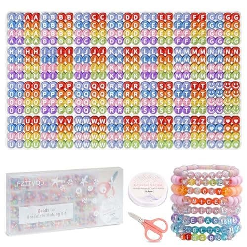 FZIIVQU 1450 Pieces Letter Beads, 28 Styles Acrylic 4x7mm Round Letter Beads Kits, Alphabet Beads A-Z Heart Pattern Beads and Smiley face beads for Bracelets Necklaces DIY Jewelry Making - Image 1