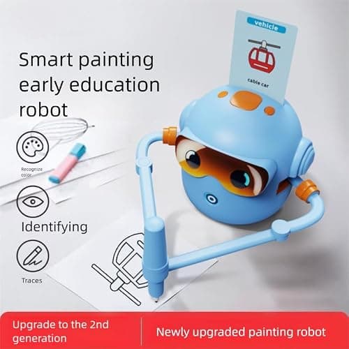 Drawing Robot for Kids - Includes 100 Word Cards and Drawing Pen, Montessori Educational Toys, Interactive Learning Robot for 3 4 5 6 7 8 9 10 Years Old for Boys and (Blue) thumbnail 3