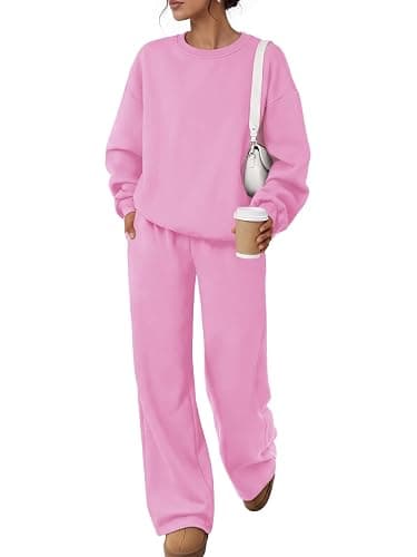 Trendy Queen Womens 2 Piece Sweatsuit Fall Sweat Outfits Lounge Sets 2026 | Soft Fleece Interior, Chic Drop Shoulder, Travel Fashion Matching, Wide Leg Draping, Elastic Waistband, Deep Side Pockets - Image 1