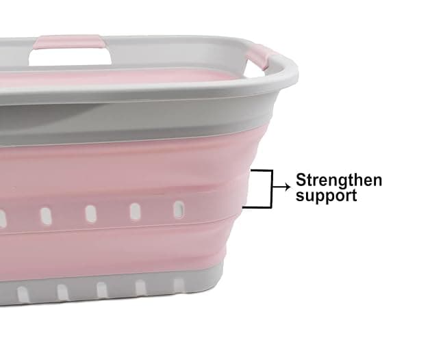 SAMMART 42L (11 gallon) Collapsible Plastic Laundry Basket - Foldable Pop Up Storage Container/Organizer - Portable Washing Tub - Space Saving Hamper/Basket (Grey/Pale Pink) thumbnail 5