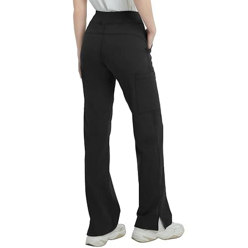 QBK High Rise Yoga Scrub Pants Women - Straight Wide Leg Uniform Pants with Cargo Pocket, Anti-Wrinkle & Knit Yoga Waistband thumbnail 2
