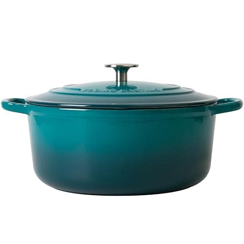 EDGING CASTING Enameled Cast Iron Dutch Oven Pot with Lid for Bread Baking, Cooking, Round Bread Oven Dual Handles, 7 Quart, Darkcyan thumbnail 6