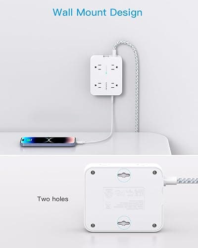 Surge Protector Power Strip - HANYCONY 8 Outlets 4 USB (2 USB C) Charging Ports, Multi Plug Outlet Extender, 5Ft Braided Extension Cord, Flat Plug Wall Mount Desk Charging Station for Home Office ETL thumbnail 6