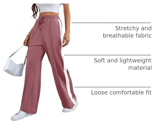 Bellcoco Wide Leg Sweatpants Women High Waisted Baggy Sweat Pants Active Striped Track Pants with Pockets thumbnail 4