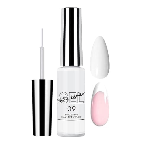 White Nail Polish, Painted Gel Nail Polish 8ML Liner Nail Art Gel Polish Soak Off French Tip Manicure for Painting & Liner Drawing UV/LED Nail Varnish Pen For Beginner/Nail Artist - Image 1