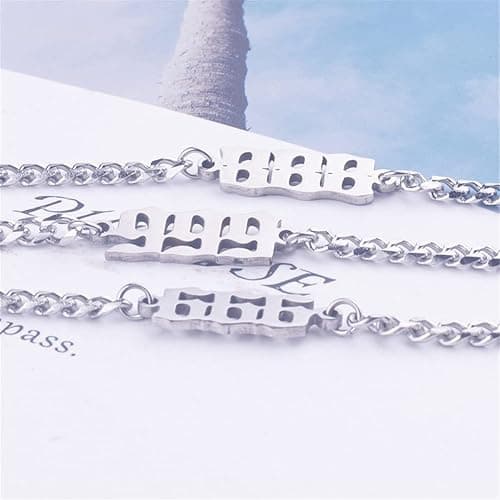 000-999 Lucky Angel Number Bracelet Charm Dainty Stainless Steel Number Bracelet Link Adjustable for Women Fashion Wristband Jewelry Gifts thumbnail 4