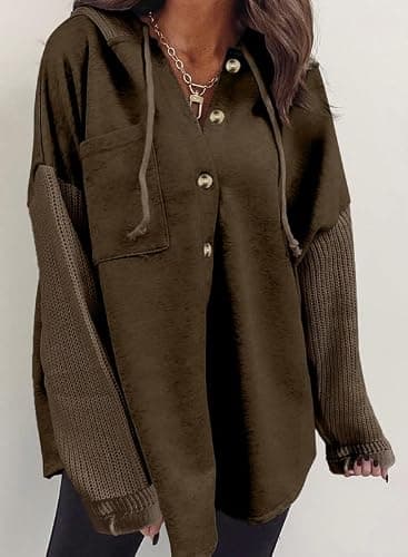 SHEWIN Oversized Sweatshirt for Women Loose Fit Casual Long Sleeve Button Hooded Sweatshirts Hoodies with Pocket thumbnail 3