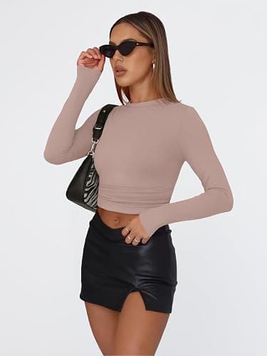 Trendy Queen Womens Long Sleeve T Shirts Fall Fashion 2025 Basic Crop Tops Going Out Outfits Y2k Clothes thumbnail 3