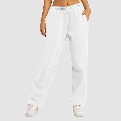 Womens Wide Leg Sweatpants Cozy Fleece Boyfriend Casual Jogger Pants Baggy Elastic High Waisted Yoga Pants with Pockets thumbnail 3