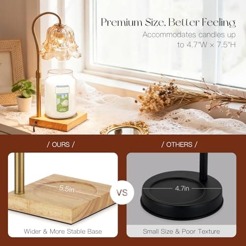 Candeldo Candle Warmer Lamp with Timer: Flower Gold Candle Lamps Height Adjustable Wax Melt House Warming Gifts New Home Decor Mothers Day Birthday Gift for Women Mom thumbnail 2