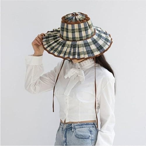 Women's Straw Reversible Pleated Sun Hat,Foldable Wide Brim Beach Hat,Summer Outdoor Travel UV Protection Beach Hats thumbnail 3