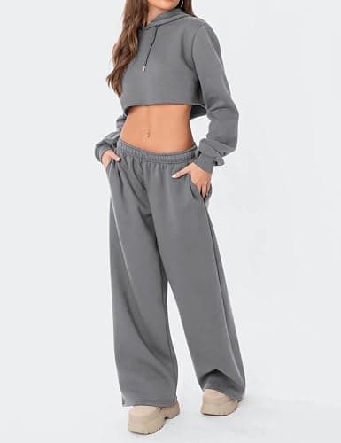 HeSaYep Women's Fleece Lined Sweatpants Wide Leg Thermal Winter Warm Baggy Sweat Pants with Pockets thumbnail 6
