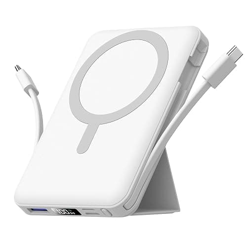 Azmuth for Magsafe Power Bank, 10000mAh Magnetic Battery Pack 20W | Portable Charger 20W PD Fast Charging with USB-C Cables, LED Display with Stand for iPhone 17/16/15/14/13/12 Series (White) - Image 1