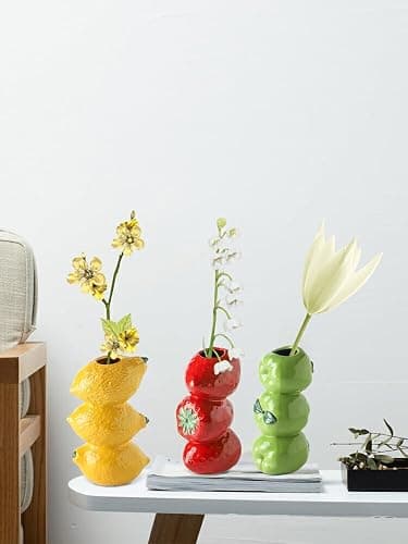 BestAlice Lemon Vase for Flowers Cute Ceramic Decorative Lemon Vase Vintage Inspired Lemon Vase Creative Fruit Lemon Flower Arrangement for Home Kitchen Decorations (Yellow, 4.7x7.3in), 230307MQ02 - Yellow - 4.7x7.3in thumbnail 2