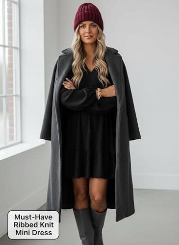 Dokotoo Fall Dresses for Women 2025 Long Sleeve V Neck Lightweight Ribbed Knit Empire Waist Casual A Line Swing Mini Dress thumbnail 6