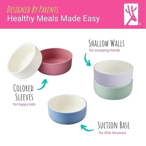 Elk and Friends Kids Porcelain Bowls with Silicone Sleeve | Kids/Toddler/Baby Feeding | Microwave & Dishwasher Safe | Non Slip | Cereal/Soup/Snack Dishes & Dinnerware thumbnail 6
