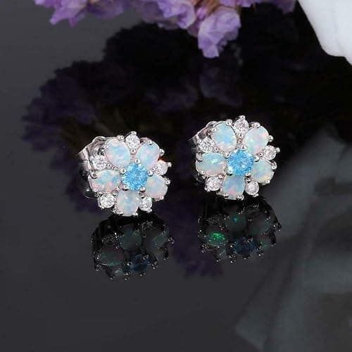 CiNily Flower Earrings,Opal Stud Earrings Sterling Silver or White Gold/Rose Gold Plated Ladies Flower Stud Earrings Cute Unique Earrings for Girls thumbnail 2