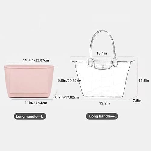 D.DUO Bag Insert Organizer, purse accessories,Suitable Longchamp long handle tote organizer (Beige, L（long handle）) thumbnail 7