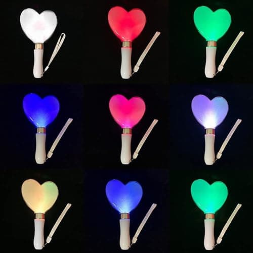KASCLINO LED Concert Cheering Wand, 15 Color Heart Shaped Cheer Stick Party Flashing Light, Battery Powered Stick for Festivals Rave Birthday Concert Party Supplies(as Shown) thumbnail 5