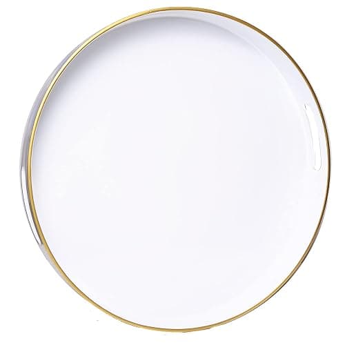 Spsyrine Round White Decorative Tray, 13" Plastic Serving Table Tray with Handles for Breakfast, Round Modern Ottoman Tray for Coffee Table, Bathroom, Kitchen, Living Room - Image 1