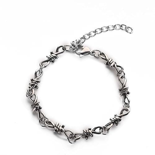 TURTLEDOVE Gothic Barbed Wire Chain Bracelet, Punk Thorns Link Bracelet, Stainless Steel Twisted Jewelry - Image 1