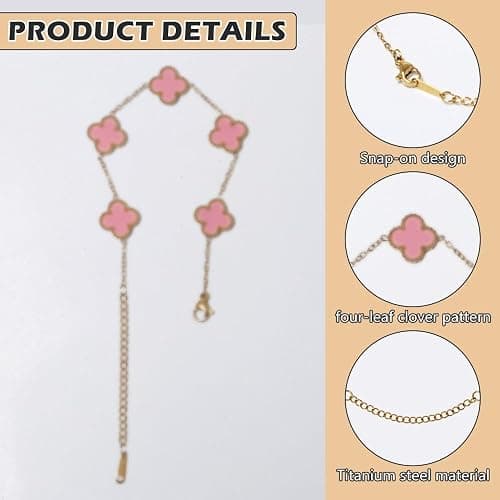 Neikafan 5 PCS Clover Bracelet Lucky Four Leaf Clover Bracelets Exquisite Simple Design Lucky Leaf Friendship Bracelets for Women Girls thumbnail 3