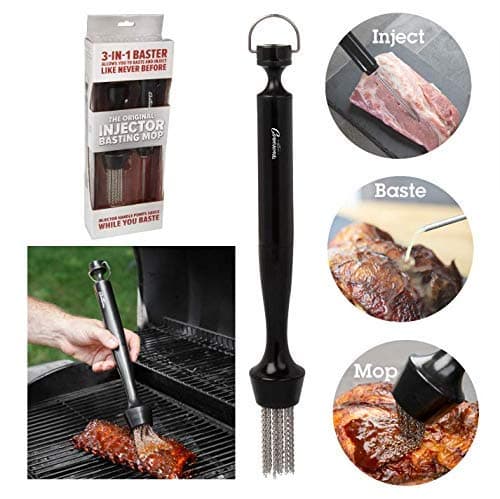 Camerons 3-in-1 Barbecue Injector Basting Mop - BBQ Set Includes Brush & Meat Syringe to Baste, Marinate & Inject Food w Flavor - Great for Thanksgiving Turkey Dinner - Holiday Xmas Grilling Gift thumbnail 2