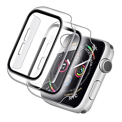 Unnderwiss 2 Pièces Transparent PC Coque Compatible avec Apple Watch Serie Watch 40mm Series 6 5 4 Se avec Protection ecran en Verre Trempé,HD Clair Ultra Mince Anti-Choc Protection iWatch (40mm) thumbnail 2