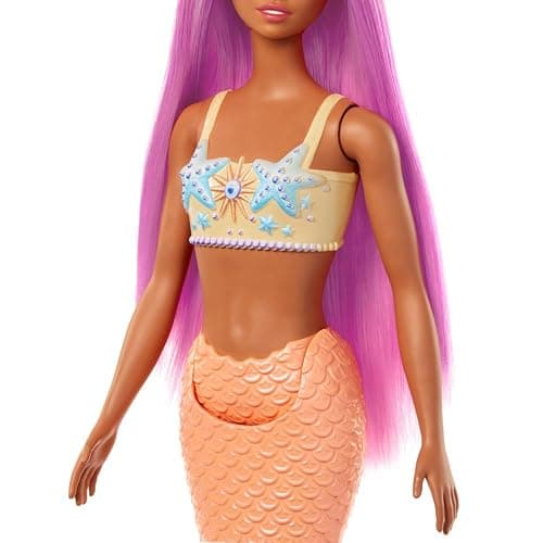 Barbie Mermaid Doll with Pink Fantasy Hair & Headband Accessory, Toy with Starfish-Inspired Bodice & Soft Orange Tail thumbnail 5