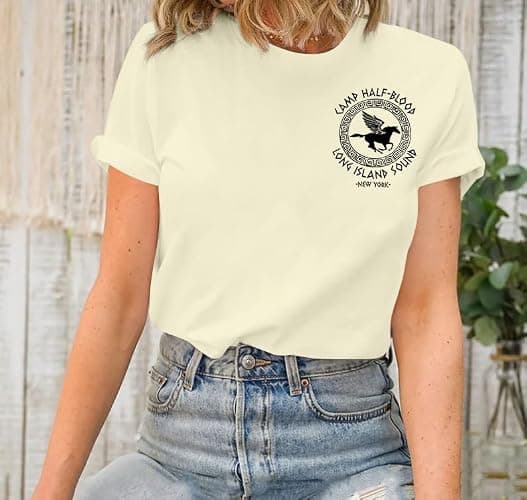 Women Camp Half Blood Shirts Greek Graphic Shirt Percy T-Shirt Vintage Book Lovers Gift Tee Tops thumbnail 3