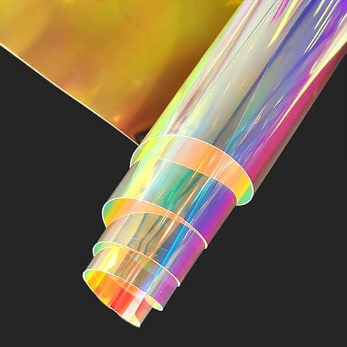 XHT 0.4mm Holographic Transparent Film Mirror Laser Iridescent TPU Vinyl Waterproof Material for DIY Hair Bows Sewing Patchwork (Iridescent-0.4mm) thumbnail 2