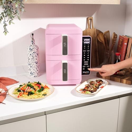 Salter VertiCook Ultra Stackable Air Fryer - Vertical 9L Digital Air Fryer, 2 x 4.5L Baskets & Racks, 9 Functions, Sync & Match, PFAS-Free Grill Tray, Space Saving, 60-230°C, 60-Min Timer, 2400W, Pink thumbnail 5