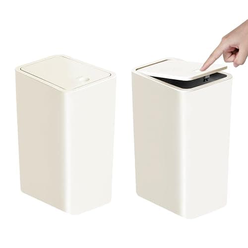 TIPGO Bathroom Trash Can with Lid, 10 Liter/ 2.6 Gallon Slim Garbage Can, Small Trash Bin Waste Basket with Pop-Up Lid for Kitchen, Bedroom, Living Room, Office (2 Pack, White) - Image 1