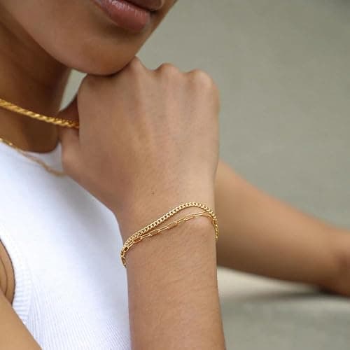 Gokeey Gold Bracelets for Women Trendy,14K Real Gold Plated Dainty Stackable Paperclip Cuban Link Chain Bracelets, Gold Cuff Bracelets Jewelry Gifts Adjustable 7"+2" - Style 01 thumbnail 9