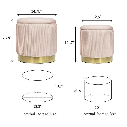 2BYF Round Ottoman with Storage Set of 2 Upholstered Velvet Vanity Stool for Living Room Storage Ottomans Multifunctional Foot Rest (Pink) thumbnail 3
