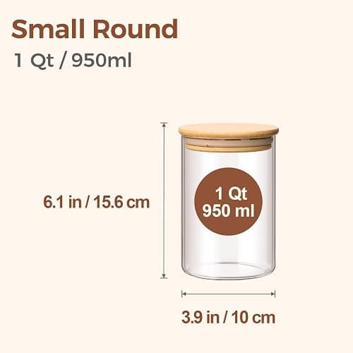 ComSaf 950ml Glass Storage Containers with Lids, Glass Jars with Bamboo Lids, Clear Food Storage Jar, Round Canister Set of 6, Pantry Organizers and Storage for Pasta Flour Rice Tea Coffee Bean thumbnail 3