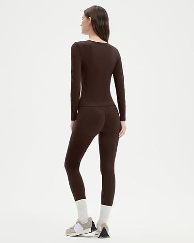 SUUKSESS Women 2 Piece Workout Set Tummy Control Legging Long Sleeve Workout Top thumbnail 5