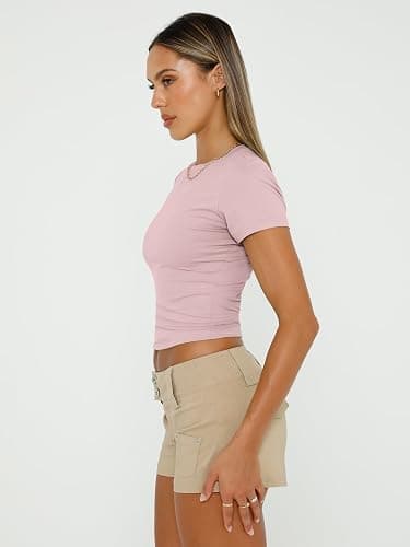 AUTOMET Womens 3 Piece Short Sleeve Shirts Basic Going Out Slim Fitted Crop Tops 2025 Summer Y2k Clothes thumbnail 5