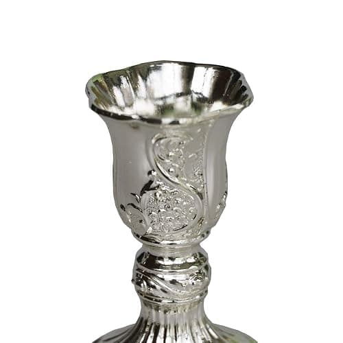 JAZPlayer Silver Taper Candle Holders with Deluxe Engraved Design, Set of 2 Premium Metal Silver Candlestick Holders thumbnail 4