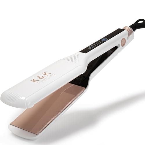 K&K Extra Wide Flat Iron Hair Straightener, Professional 57 mm Hair Straighteners for Therapy Keratin, 3D Floating Ceramic Tourmaline Coating Plate Irons for Thick Hair, Damage and Frizz Free - Image 1