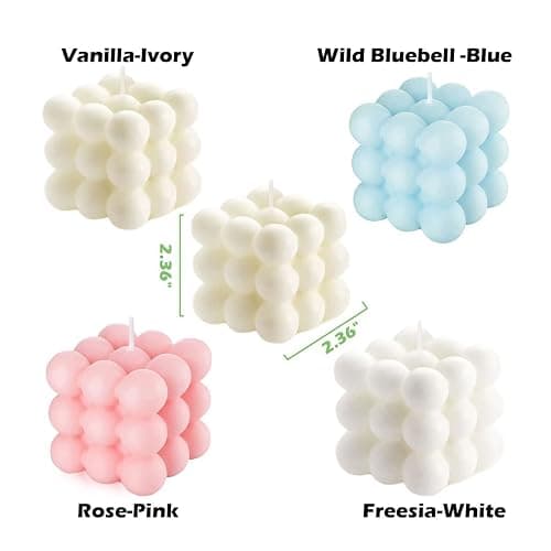 HUTIP Pink Rose Scented Cube Bubble Candles, 2PCS Modern Boho Home Decor, Perfect for Valentine's Day, Birthday, Wedding, Housewarming thumbnail 2