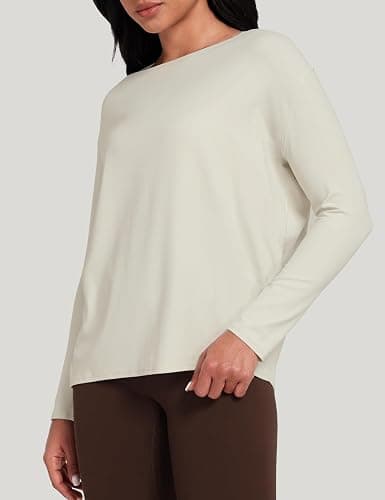 HeyNuts Long Sleeve Workout Shirts for Women Boat Neck Yoga Tops Loose Fit Soft Casual Shirts thumbnail 4