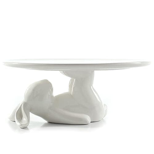 LA JOLIE MUSE Cupcake Stand, Easter Decorations, Ceramic Dessert Plates for Eggs and Cookies, Bunny Candy Dish Gifts, 8.3 Inch White - Image 1