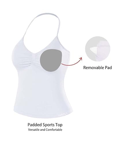 AUROLA Influence Longline Strappy Workout Halter Tops for Women,Removable Cups Padded Bras Impact Gym Yoga Sleeveless Top thumbnail 2