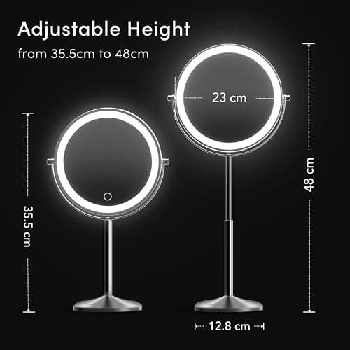Fancii 9-Inch Lighted Makeup Mirror Height Adjustable with 10X /1X Magnification - Rechargeable, Double Sided LED Vanity Mirror with Light and Stand, 360° Swivel (Hailey) thumbnail 3