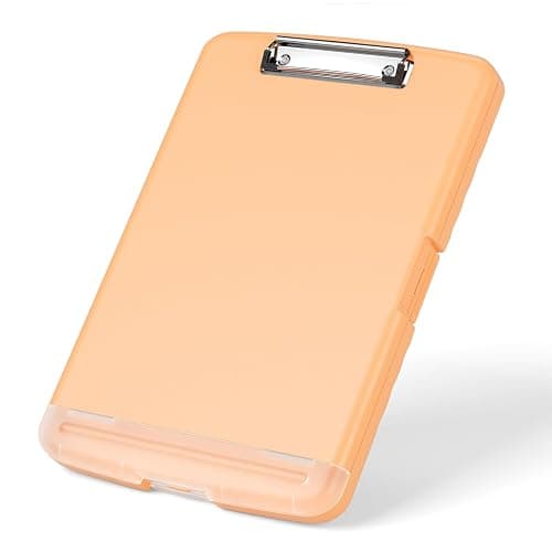 Rimilak Clipboard with Storage, 8.5x11High Capacity Clip Board, Pale Orange | Smooth Writing, Side-Opening Plastic Folder with Pen Holder, Size 14.2 x 9.6 x 1.2″ ,for Classroom, Teacher, Student - Image 1