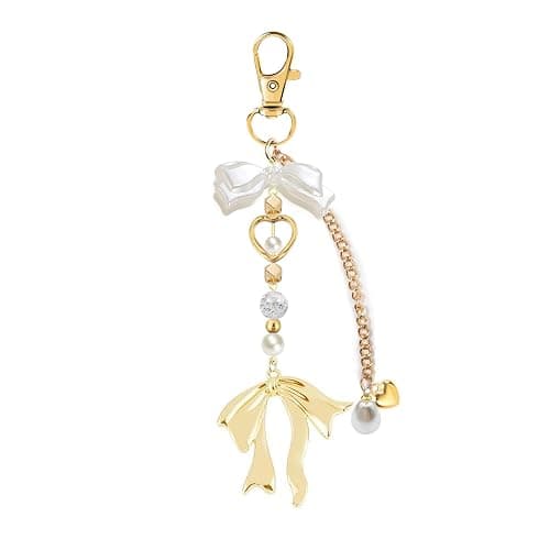 Agromusk Gold Bow Keychain Bag Charms for Women Heart Pearl Beaded Coquette Aesthetic Purse Charms - Image 1