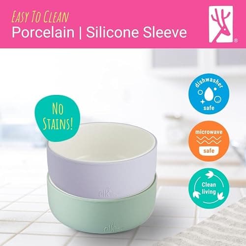 Elk and Friends Kids Porcelain Bowls with Silicone Sleeve | Kids/Toddler/Baby Feeding | Microwave & Dishwasher Safe | Non slip | Cereal/Soup/Snack Dishes & Dinnerware thumbnail 7