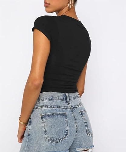 VELISDE Women's 3 Pack Short Sleeve Shirts Basic Slim Fit Crop Tops Going Out Tops 2024 Spring Summer Tight Tees Y2k Clothes thumbnail 4